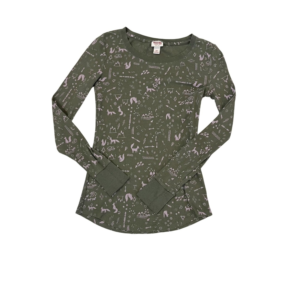 Y2K Mossimo Woodland Animal Print Thermal Top Green Fairy Cute Size Small